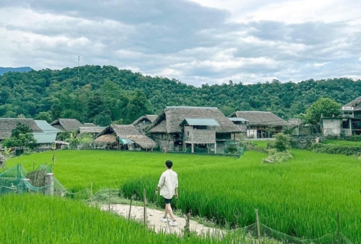 Sérénité entre montagnes et rizières au village de Tha